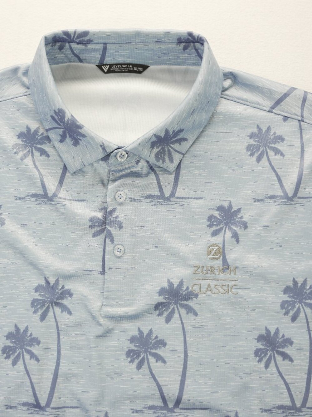 Zurich Classic LevelWear Polo Shirt Mens 2XL Blue Palm Tree Performance Golf